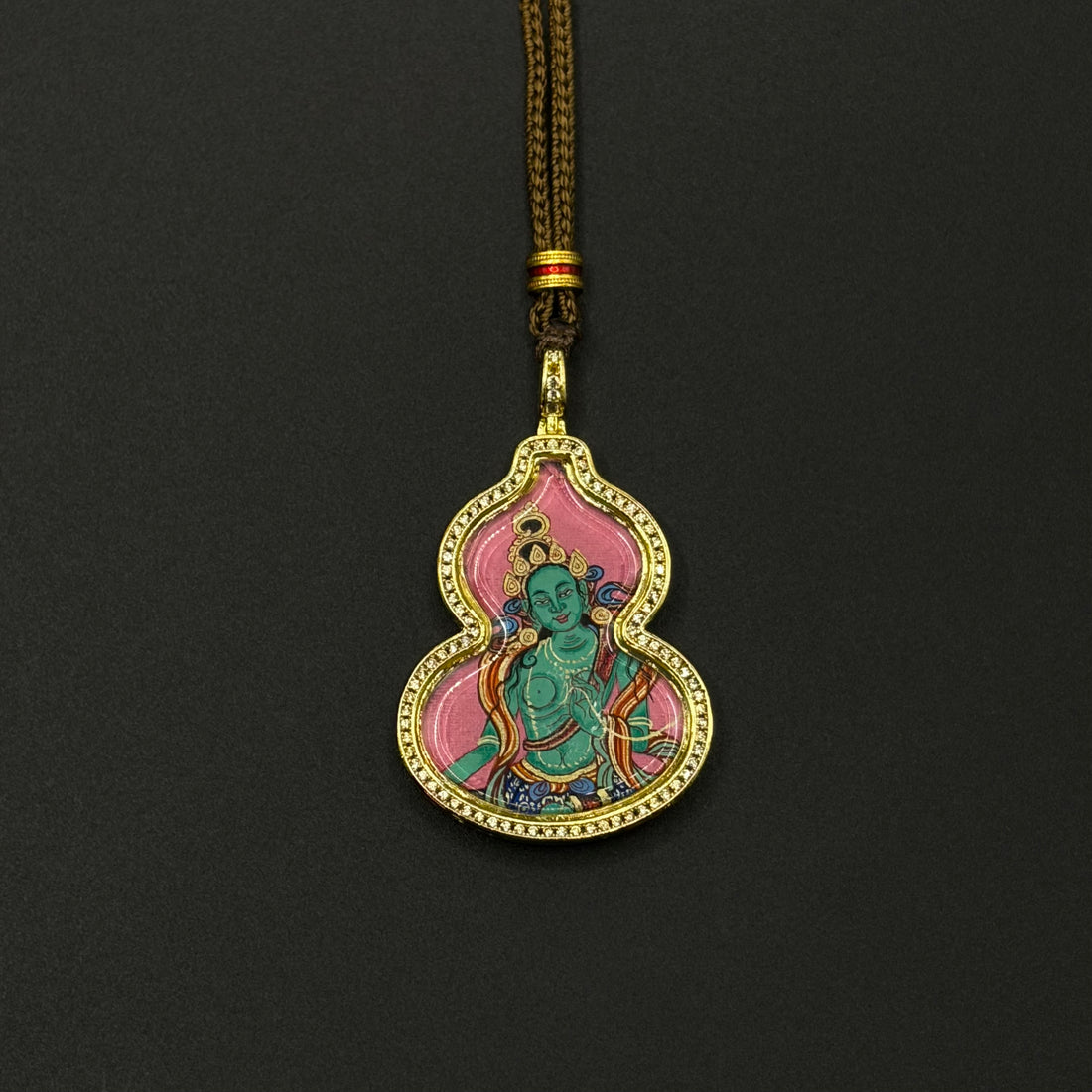 Green Tara & OM Seed Syllable Gourd Thangka（绿度母&om种子字双面葫芦唐卡）