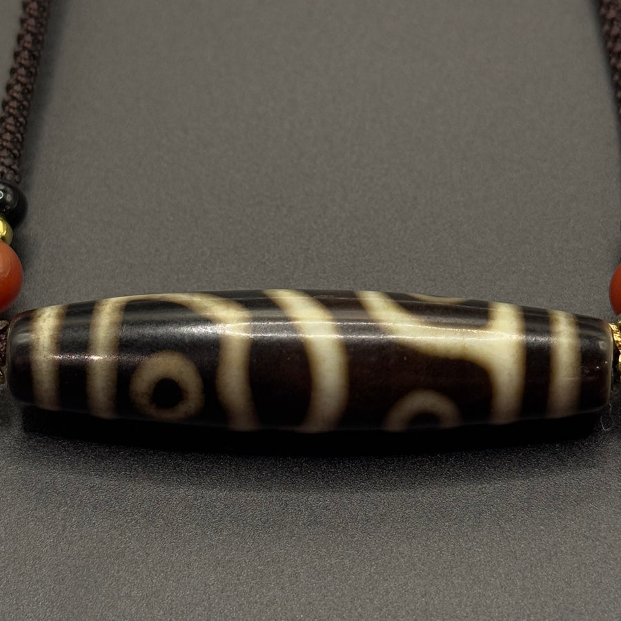 Five-Eye Dzi Bead Necklace（龙头五眼天珠黄财神吊坠项链）