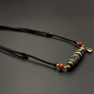 Five-Eye Dzi Bead Necklace（龙头五眼天珠黄财神吊坠项链）