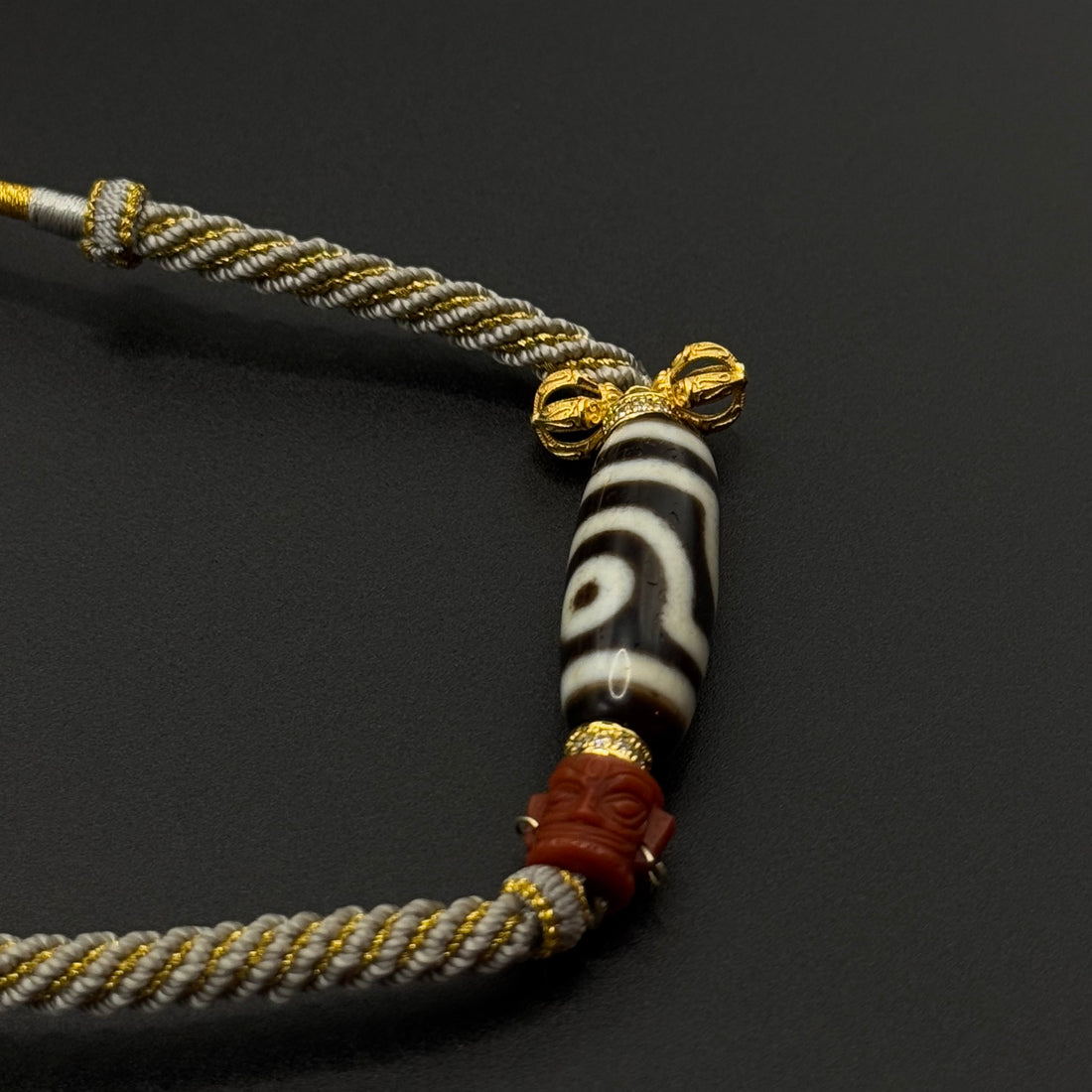 Two-eyed Dzi Bead Necklace(黑白如意二眼天珠项链）