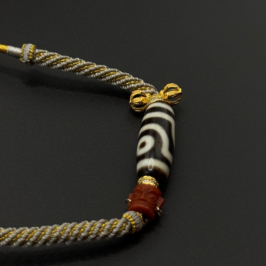 Two-eyed Dzi Bead Necklace(黑白如意二眼天珠项链）