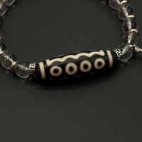 Five-Eye Dzi Bead & Himalayan Clear Quartz Bracelet
 （五眼天珠喜马拉雅白水晶手串）