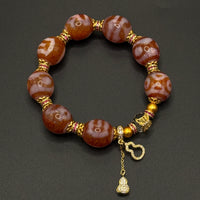 Himalayan Pink Dzi Bead Bracelet (达洛天珠手串葫芦吊坠）