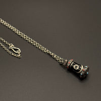 Three eyed Dzi bead Necklace (观音宝盖三眼天珠银项链)