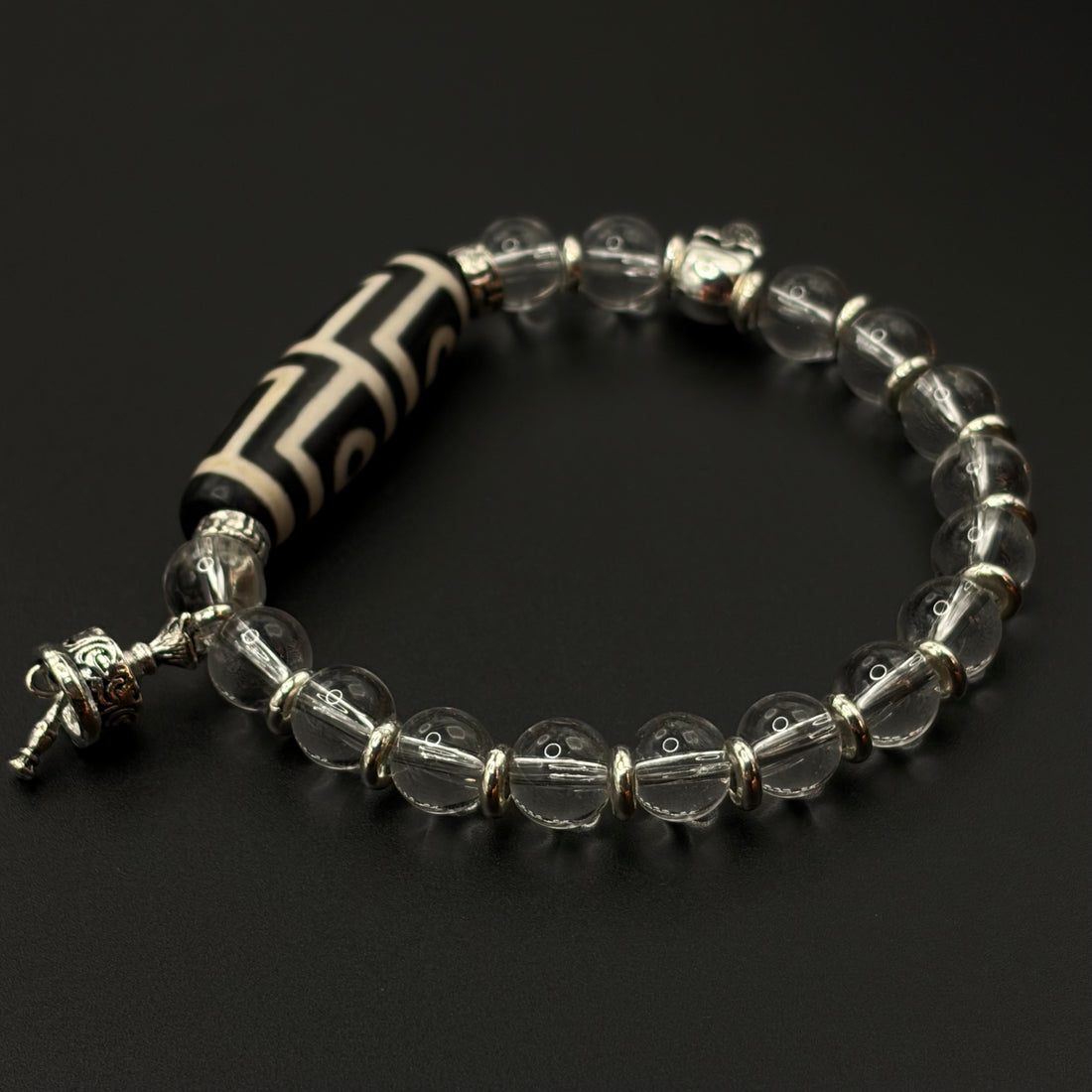 Four-Eye Dzi Bead & Himalayan Clear Quartz Bracelet（地门四眼喜马拉雅白水晶手串）