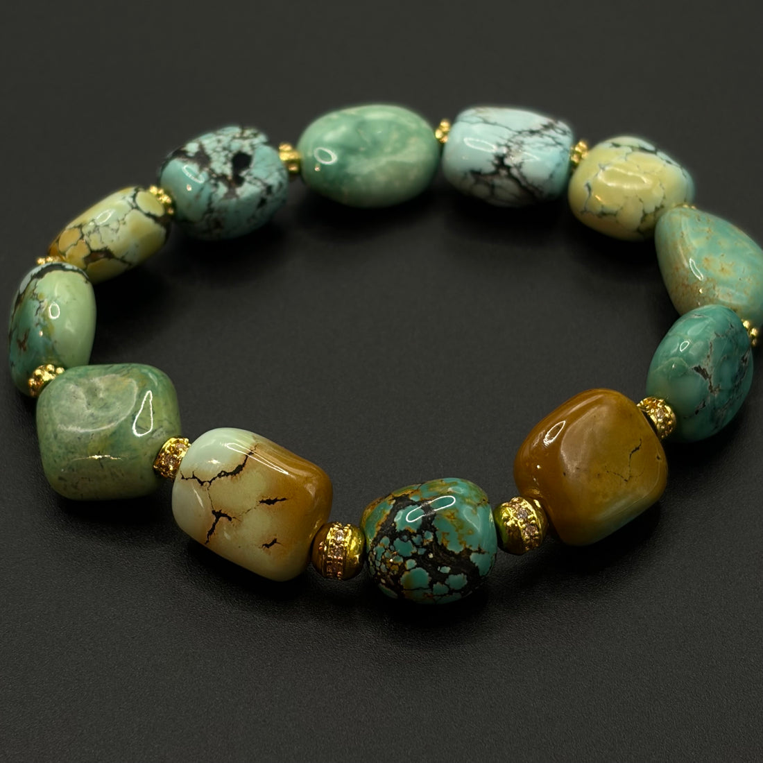 Turquoise Bracelet（网花扁珠原矿绿松石手串）