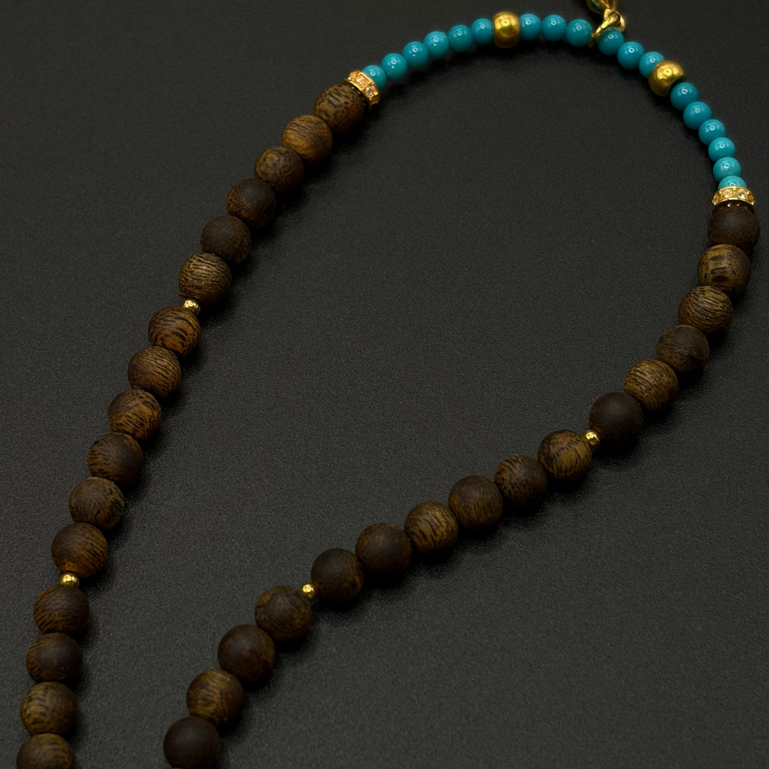 Natural Turquoise & Yingge Hainan Qi’nan Agarwood Necklace（暴力蓝原矿绿松石海南莺歌绿棋楠沉香项链）