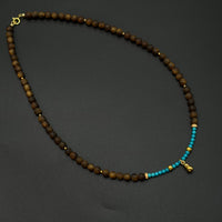 Natural Turquoise & Yingge Hainan Qi’nan Agarwood Necklace（暴力蓝原矿绿松石海南莺歌绿棋楠沉香项链）
