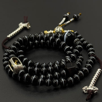 Natural One-Line Medicine Master Dzi Bead 108 beads（天然一线药师108颗珠串）