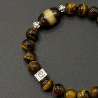 One-Line Medicine Dzi Bead & Tiger’s Eye Bracelet（一线药师天珠虎眼石手串）