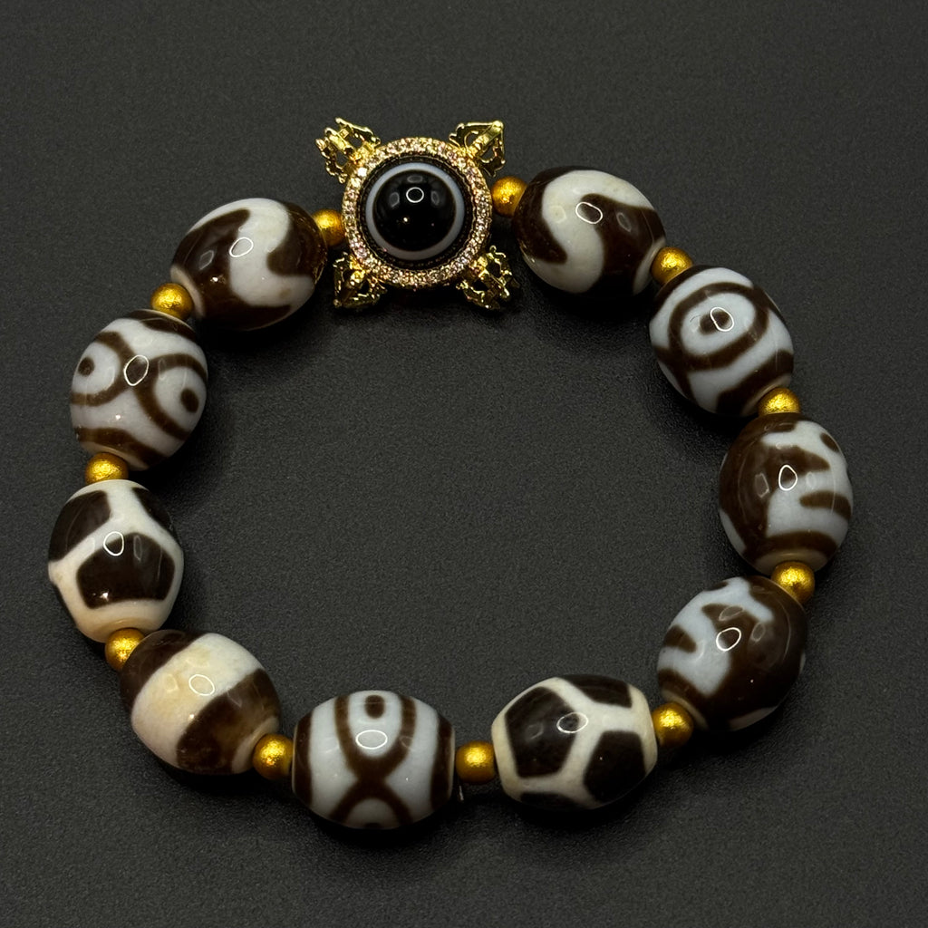 Porcelainized Multi-Treasure Dzi Bracelet（瓷白玛瑙多宝天珠 &板眼天珠）