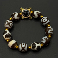 Porcelainized Multi-Treasure Dzi Bracelet（瓷白玛瑙多宝天珠 &板眼天珠）