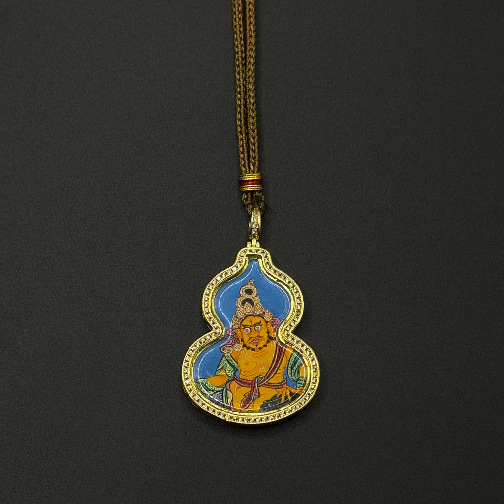 Jambhala-yellow & OM Seed Syllable Gourd Thangka（黄财神&种子字双面葫芦唐卡）
