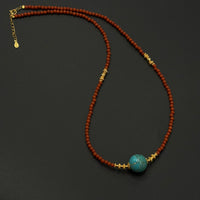 Southred Agate & Turquoise Necklace （南红原矿绿松项链）