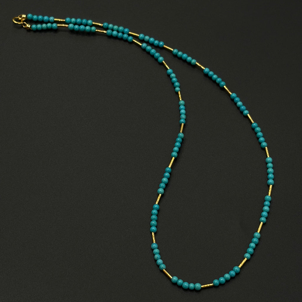 18K Turquoise Neckalce （暴力蓝原矿绿松石18K金项链）