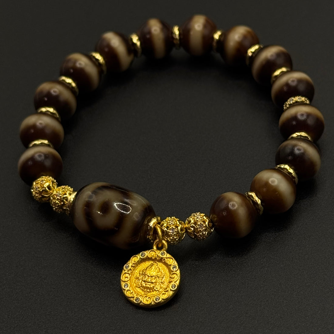 Dzi Bead & Jambhala-yellow Bracelet (一线药师&坛城三眼巴西玛瑙天珠黄财神手串）