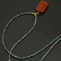 Hand-Carved Waxi Nanhong Agate Guanyin ＆Natural Turquoise Pendant Necklace （瓦西南红观世音菩萨原矿绿松石项链）