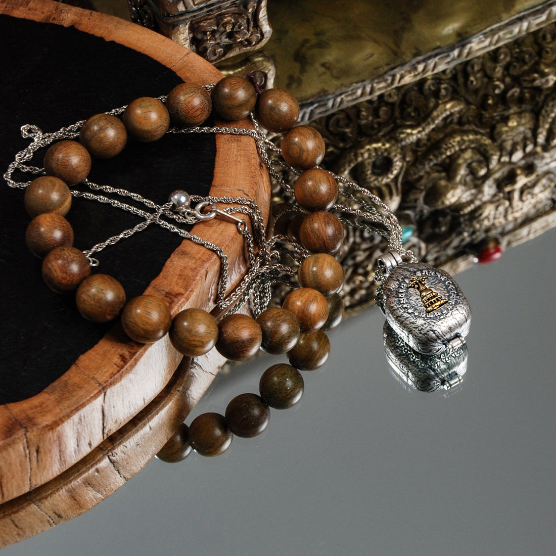 Zashi Lhamo Silver Ghau Prayer Box