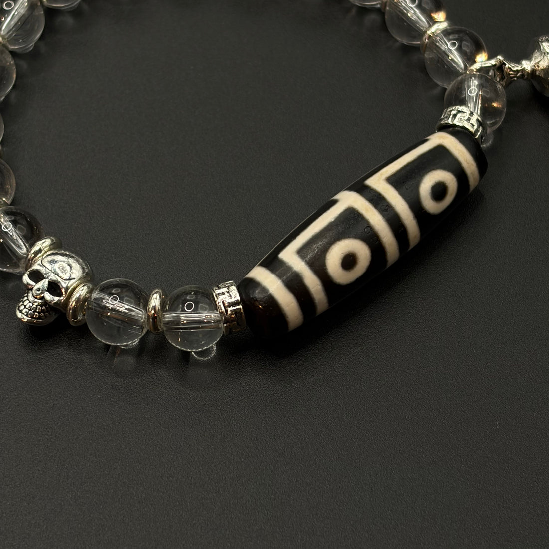 Four-Eye Dzi Bead & Himalayan Clear Quartz Bracelet（地门四眼喜马拉雅白水晶手串）