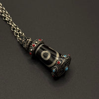 Three eyed Dzi bead Necklace (观音宝盖三眼天珠银项链)