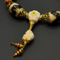 TigerTooth Dzi bead & Nine-tailed Fox and Five-Script Charms Bracelet （虎牙天珠配猛犸雕刻九尾狐五条经文手串）