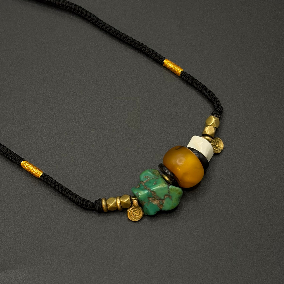 Old Tibetan Multi-Gem Necklace | Antique Amber & Old Turquoise （藏地老物件多宝项链老蜜蜡・老绿松石 牦牛骨）