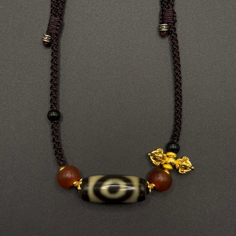 Three-Eye Dzi Bead Necklace （三眼天珠项链）