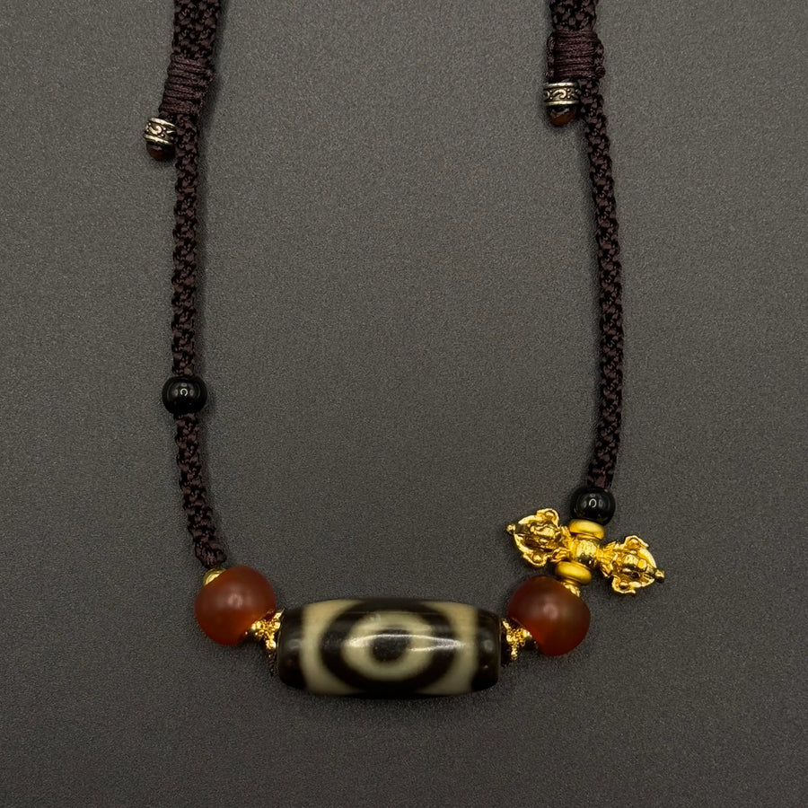 Three-Eye Dzi Bead Necklace （三眼天珠项链）