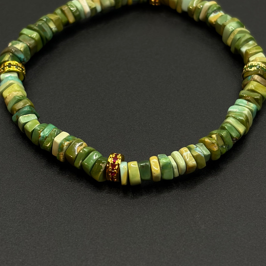 Turquoise Bracelet（春彩原矿绿松石多宝切片手串）