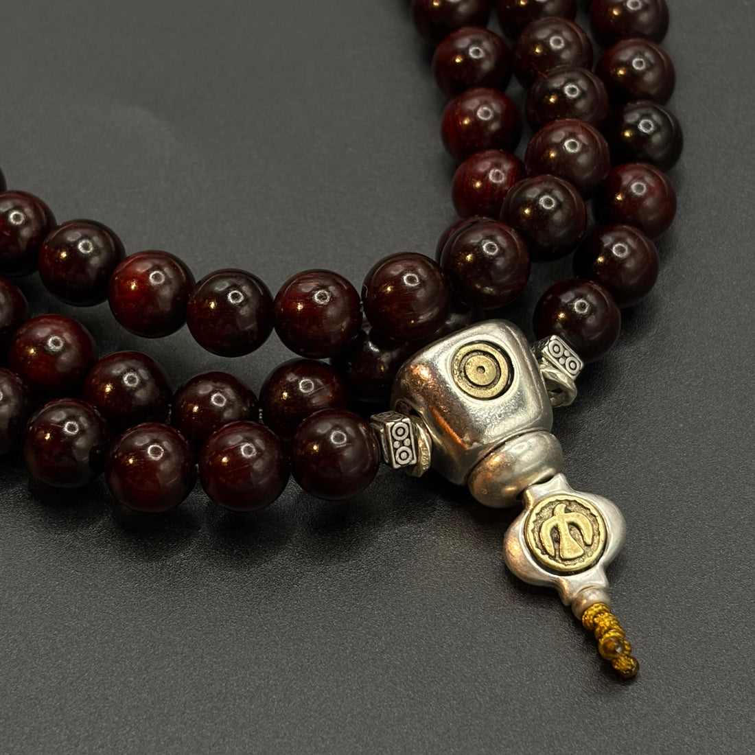 Indian Red Sandalwood 108 Mala Beads | Pure Line Dzi & Natural Turquoise（印度小叶紫檀108颗｜一线药师・原矿绿松石）