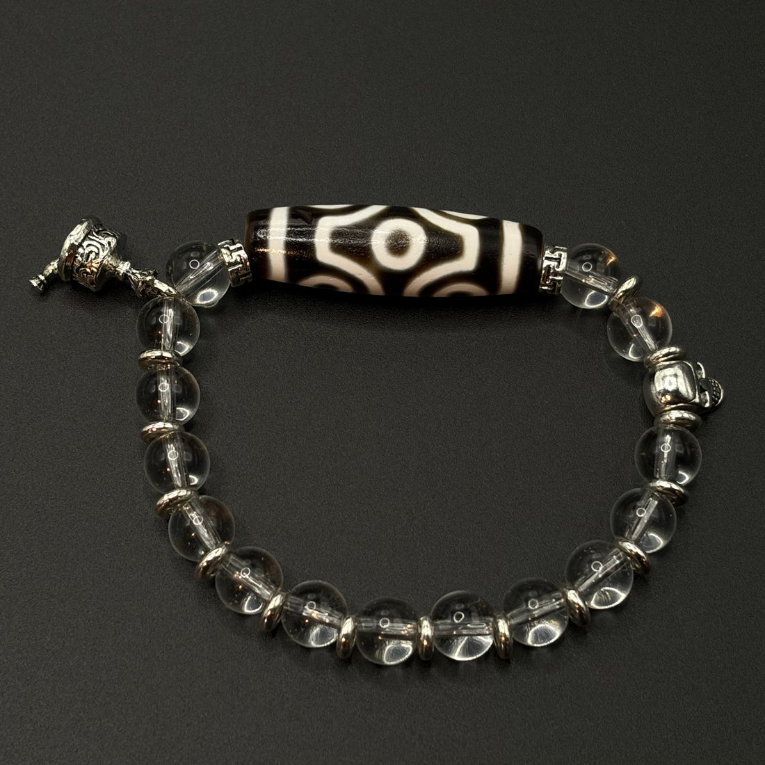 Six-Eye Dzi Bead & Himalayan Clear Quartz Bracelet
 （六眼天珠喜马拉雅白水晶手串）