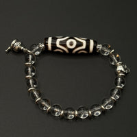 Six-Eye Dzi Bead & Himalayan Clear Quartz Bracelet
 （六眼天珠喜马拉雅白水晶手串）