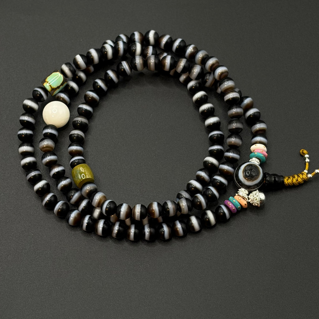 One-Line Medicine Dzi Bead 108 prayer beads(天然一线药师天珠108颗)