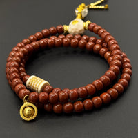 Southred Agate 108 beads（锦红南红老型珠 108 颗&猛犸五条经文&驼骨三通&白水晶背云）