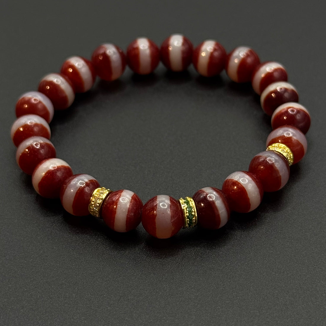 One-Line Medicine Buddha Dzi Bead Bracelet（红肉一线药师天珠）