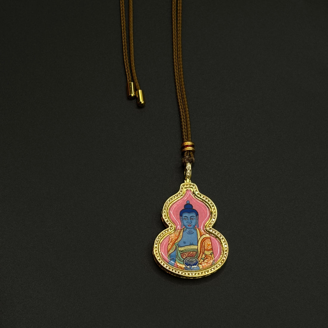 Medicine Buddha & OM Seed Syllable Gourd Thangka（药师佛&om种子字双面葫芦唐卡）