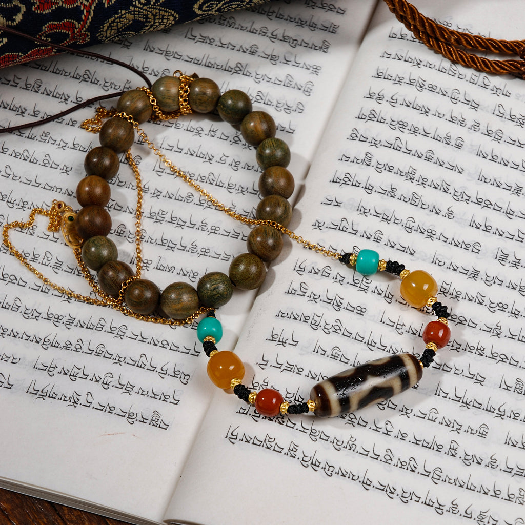 Three-Eyed Dzi Bead Necklace