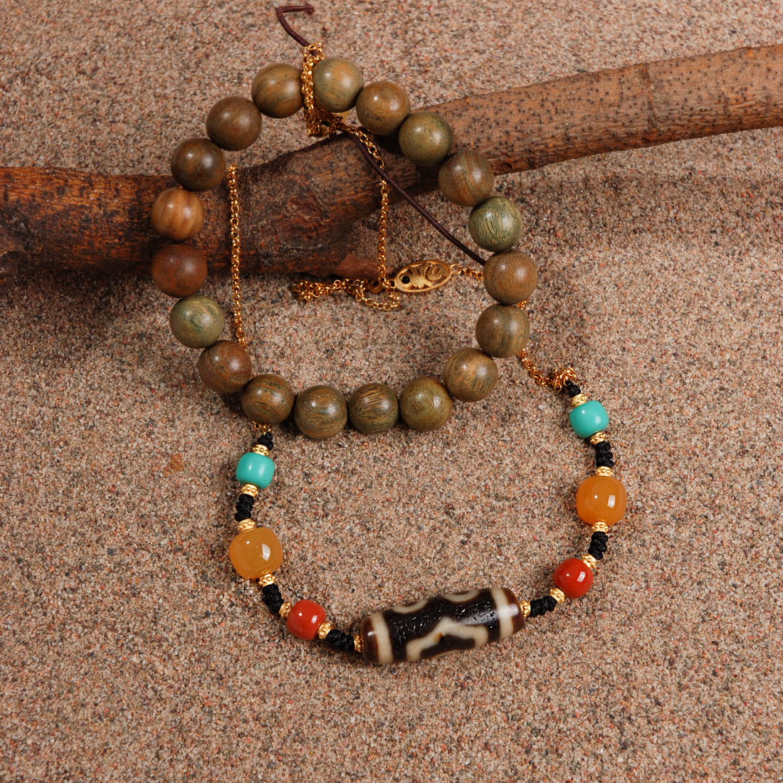 Three-Eyed Dzi Bead Necklace