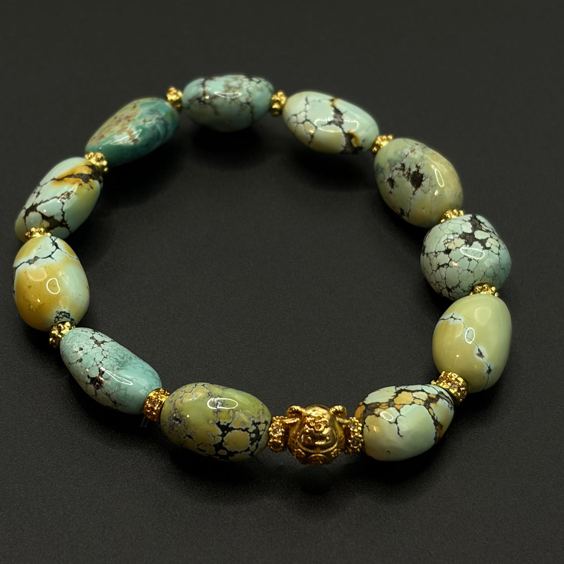 Turquoise Bracelet （吉祥瑞羊圆框绿松手串）