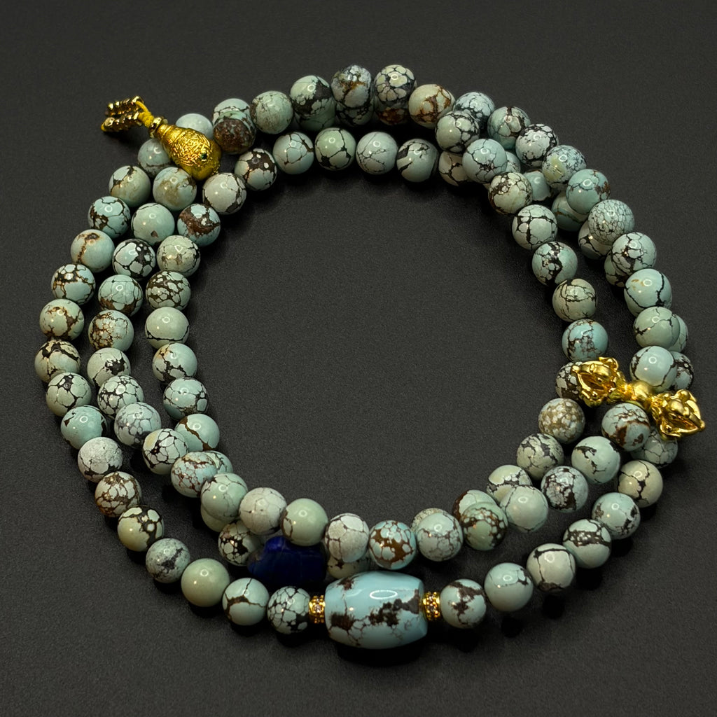 Turquoise 108 beads （蓝网花原矿绿松石108颗）