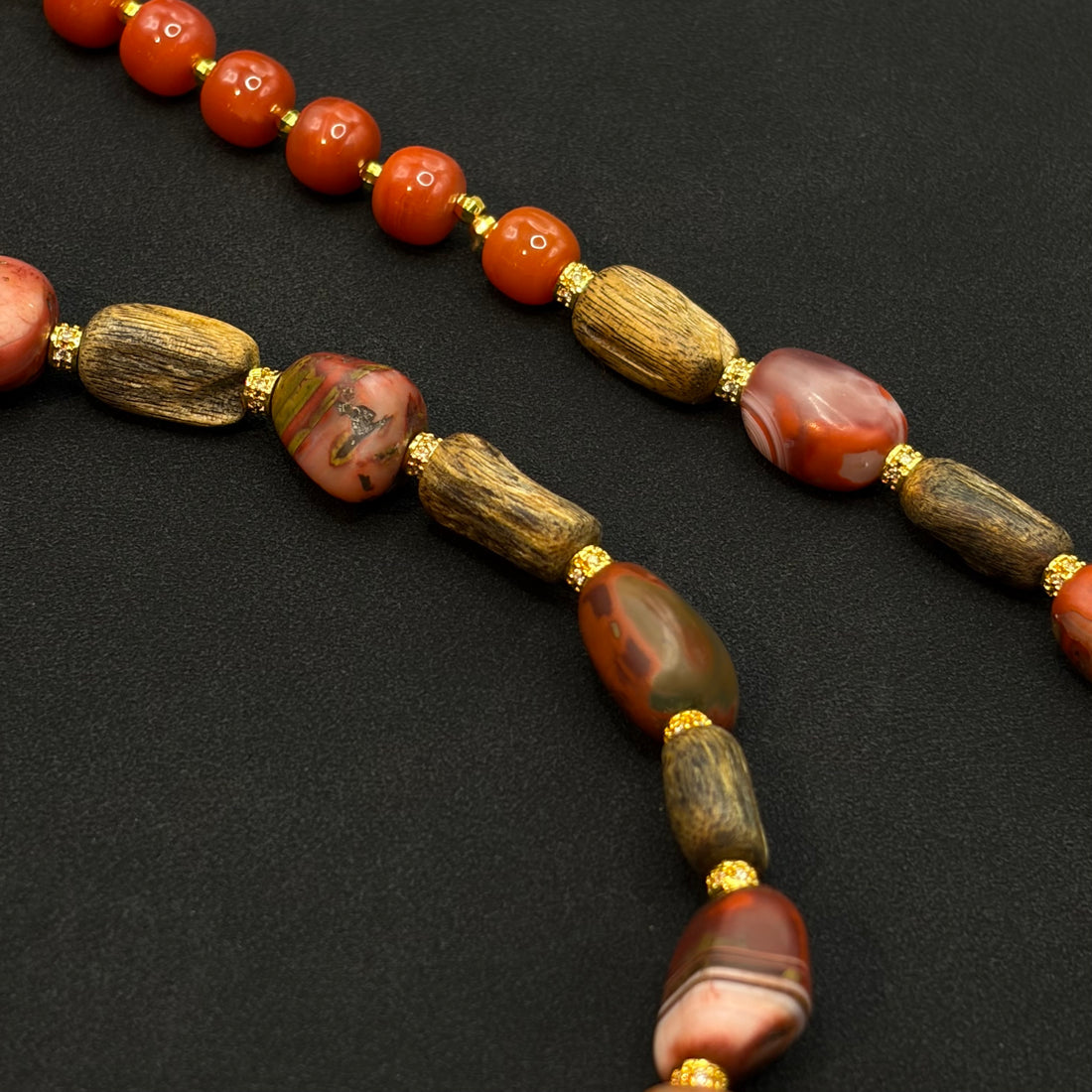 Southred Agate & Turquoise & eaglewood Necklace （南红原矿绿松沉香项链）