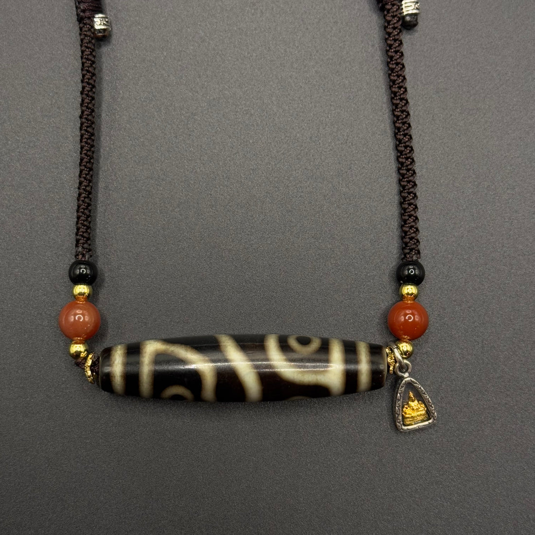 Five-Eye Dzi Bead Necklace（龙头五眼天珠黄财神吊坠项链）