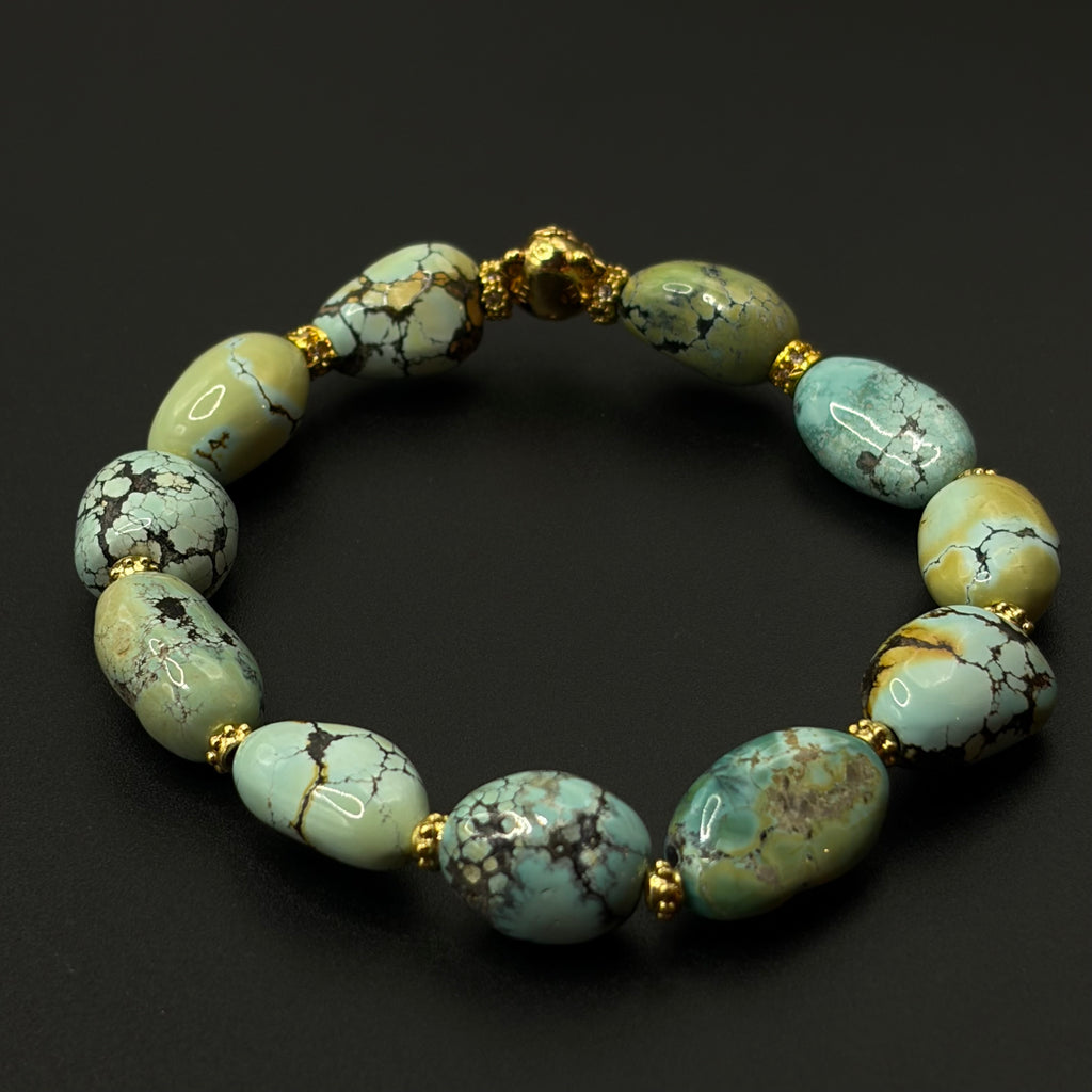 Turquoise Bracelet （吉祥瑞羊圆框绿松手串）