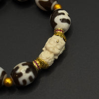 Porcelainized Multi-Treasure Dzi Bead Bracelet（猛犸绿度母瓷白多宝天珠）
