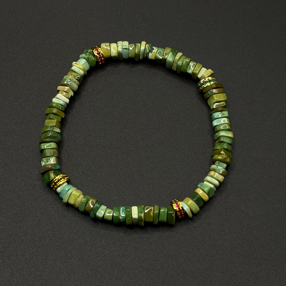 Turquoise Bracelet（春彩原矿绿松石多宝切片手串）