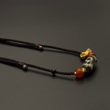 Three-Eye Dzi Bead Necklace （三眼天珠项链）