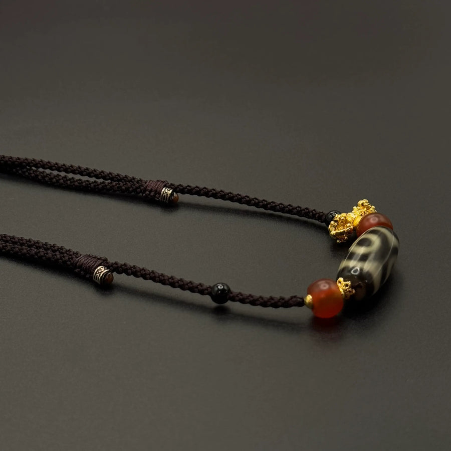 Three-Eye Dzi Bead Necklace （三眼天珠项链）
