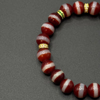 One-Line Medicine Buddha Dzi Bead Bracelet（红肉一线药师天珠）