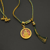 Hand-painted Yellow Jambhala Round Thangka Pendant（黄财神唐卡吊坠）