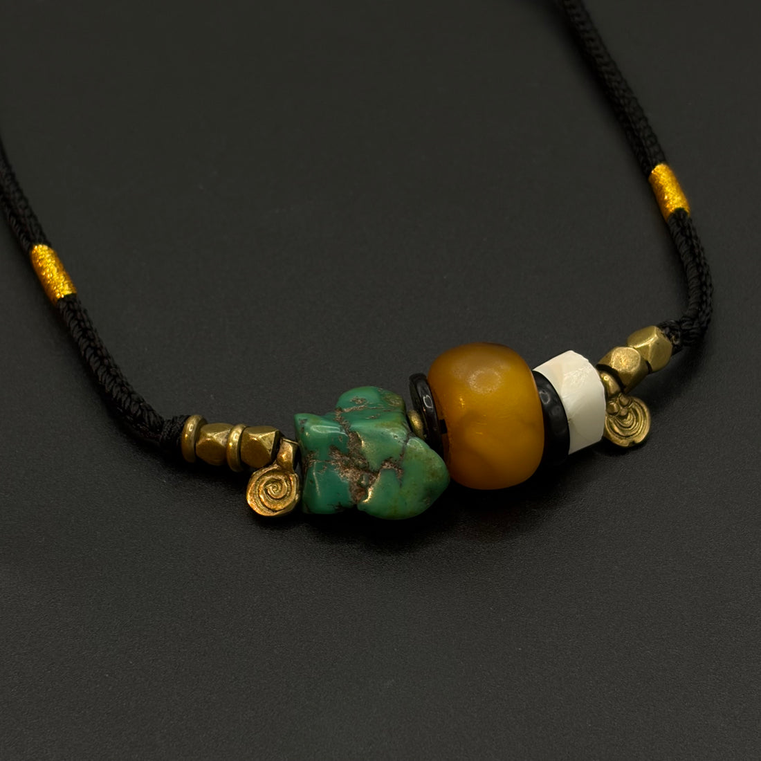 Old Tibetan Multi-Gem Necklace | Antique Amber & Old Turquoise （藏地老物件多宝项链老蜜蜡・老绿松石 牦牛骨）